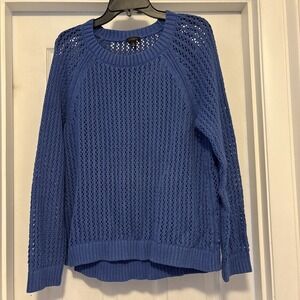 Talbots 100% Cotton Loose Knit Blue Chunky Cotton Crewneck Layering Sweater XL